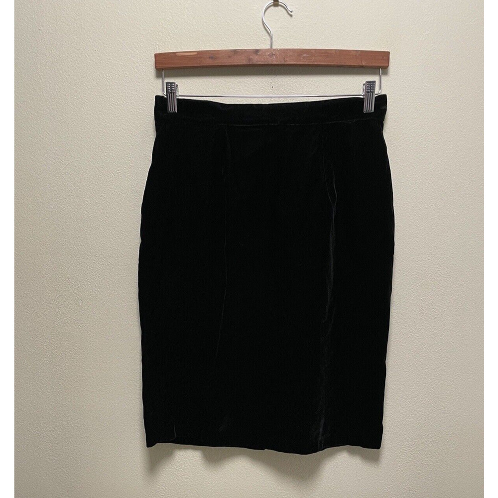Vintage Jaclyn T Womens Pencil Skirt Size 14 Black Velvet Stretch Whimsigoth 90s